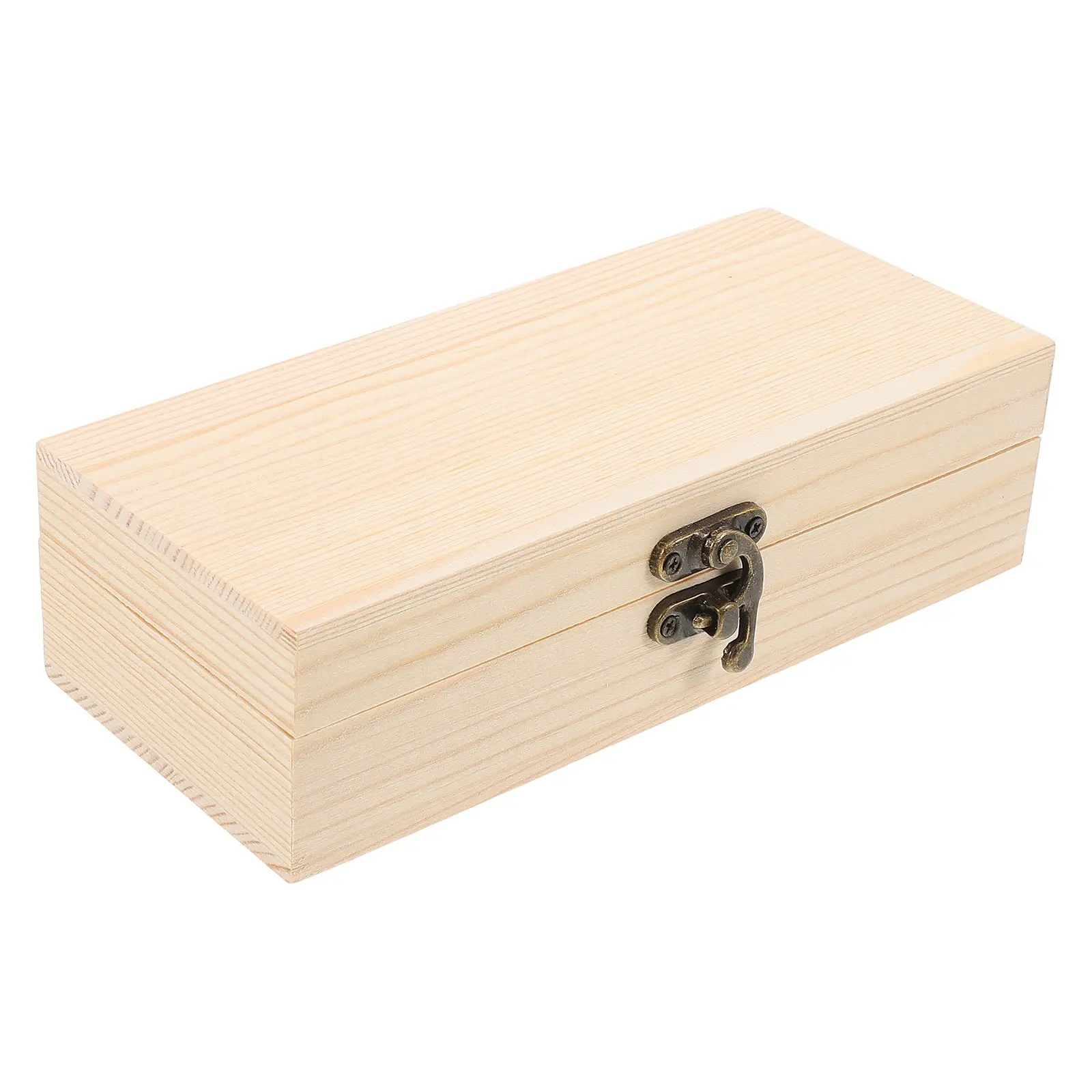

Unpainted Wooden Jewelry Box Rectangular Natural Wood Box Hinged Lid Craft Storage Case DIY Keepsake Plain Rustic Craft
