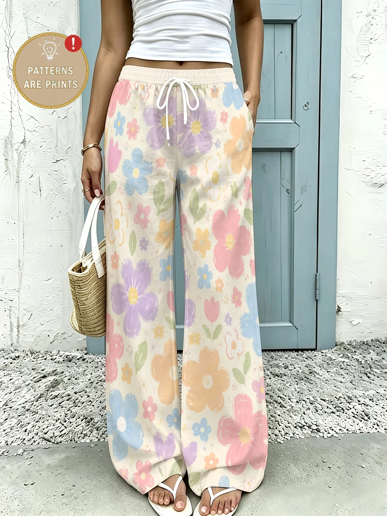 Retro Multicolor Floral All-Over Print Trendy Women'S Pants, Loose Comfortable Fabric Skin-Friendly And Breathable