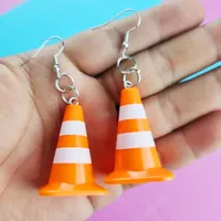 Unique Orange Traffic Cone Safety Design Novel Earring Keychain - The Perfect Gift for A Friend!