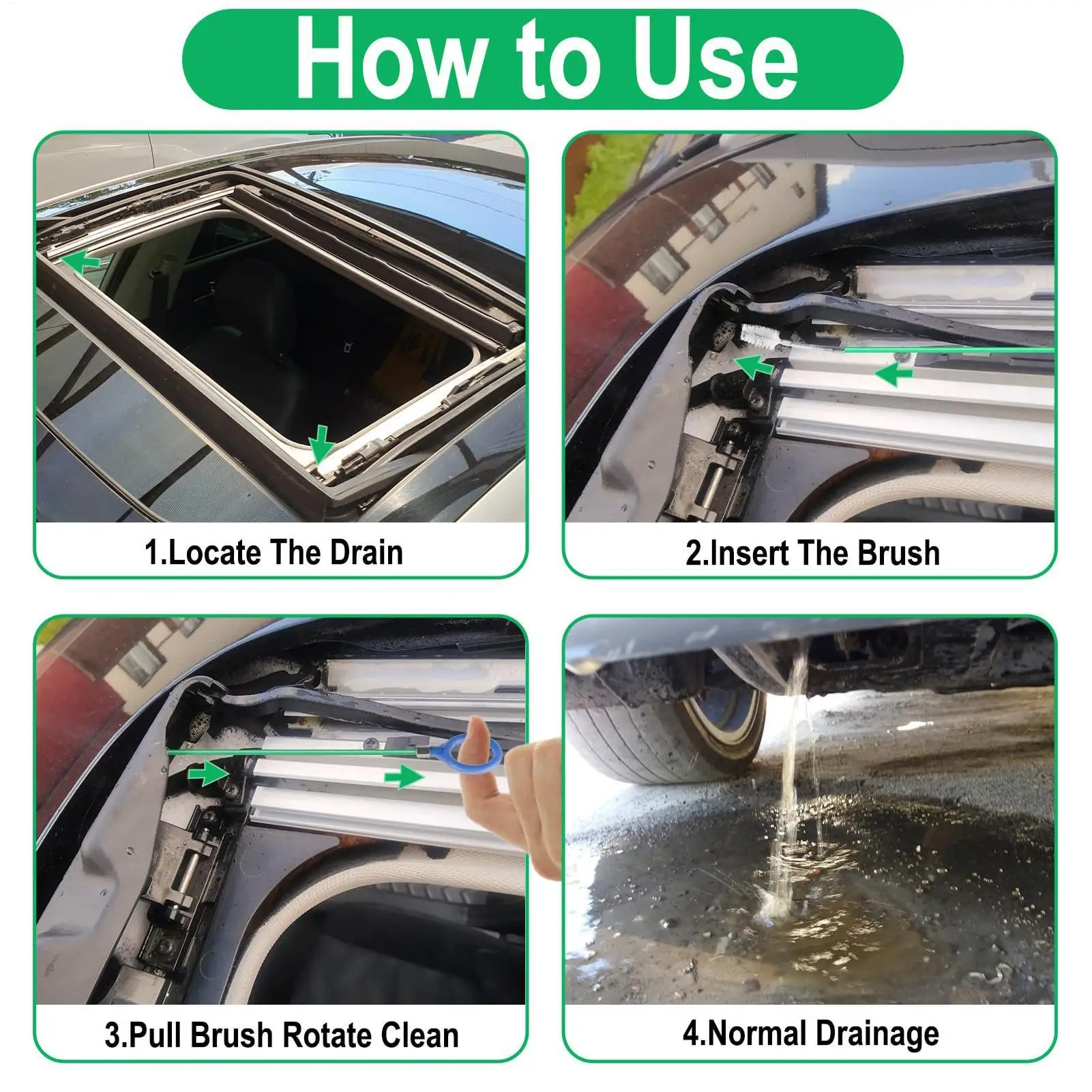 Auto Sunroof Drain Cleaning Tool With 120 Inch Flexible Pipe Long Brush Injector Car Drain Tube Cleaner Sunroof For Home Garage