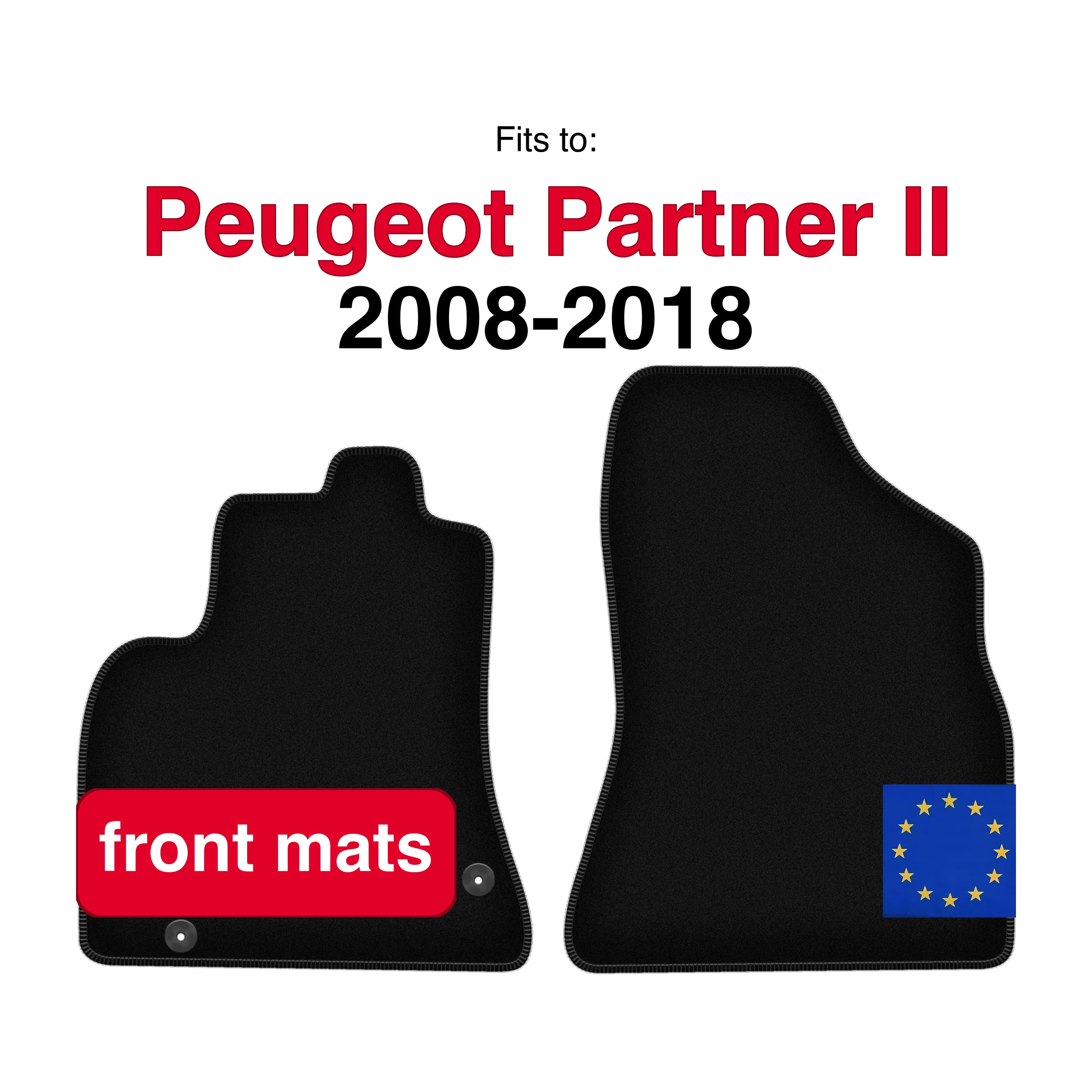 Velour vloermatten voor Citroen Berlingo II 5-Perp (2008-2018) - Zwart (2 stuks) Voorkant auto vloermatten