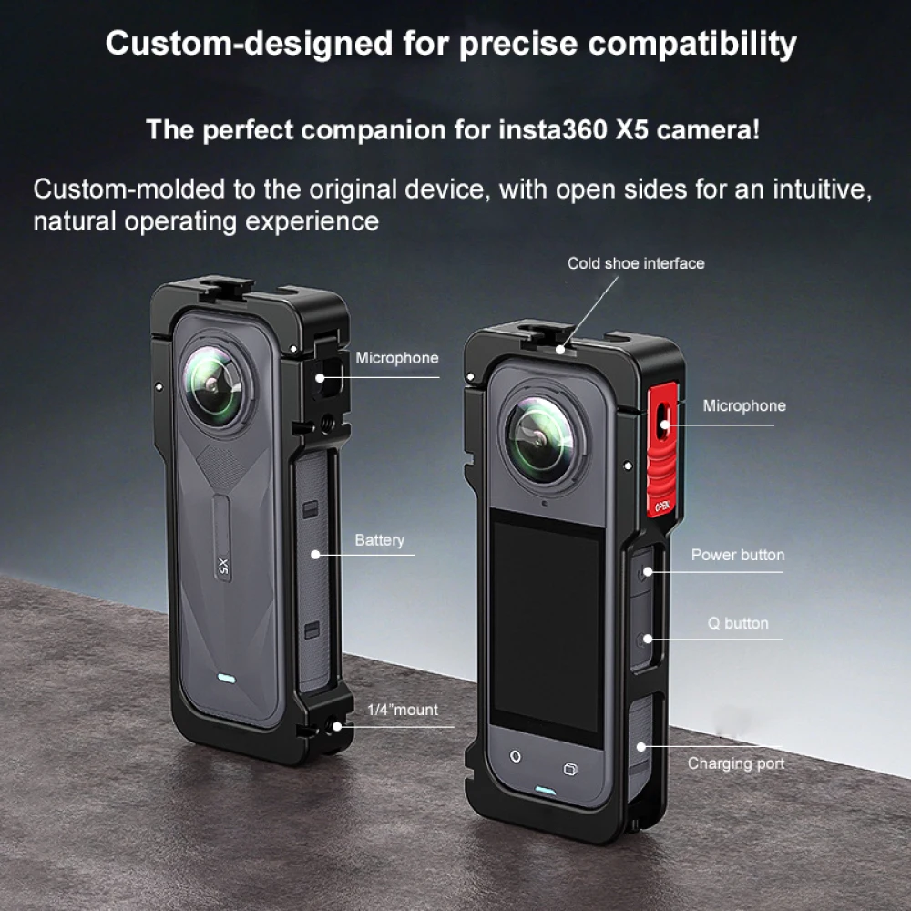 Aluminum Rabbit Cage Protective Case Multifunctional Metal Frame Expansion Adapter Mount for Insta360 X5 Action Camera ﻿