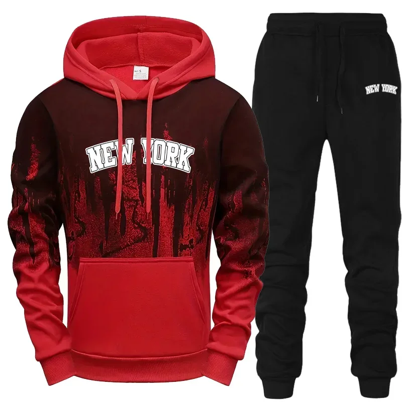 Mens Tracksuit Casual Print Splash-ink Hooded Sweatshirts Streetwear Daily Sports Jogging Mens Clothing Single Piece Tops Pants