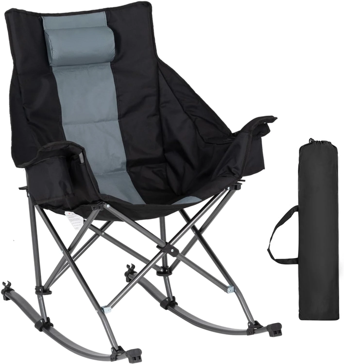 

Rocking Camping Chair,Fully Padded Rocking Chair with Cooler Bag,Cup Holder,Heavy Duty Folding Lawn Chair, Recliner Rocker with