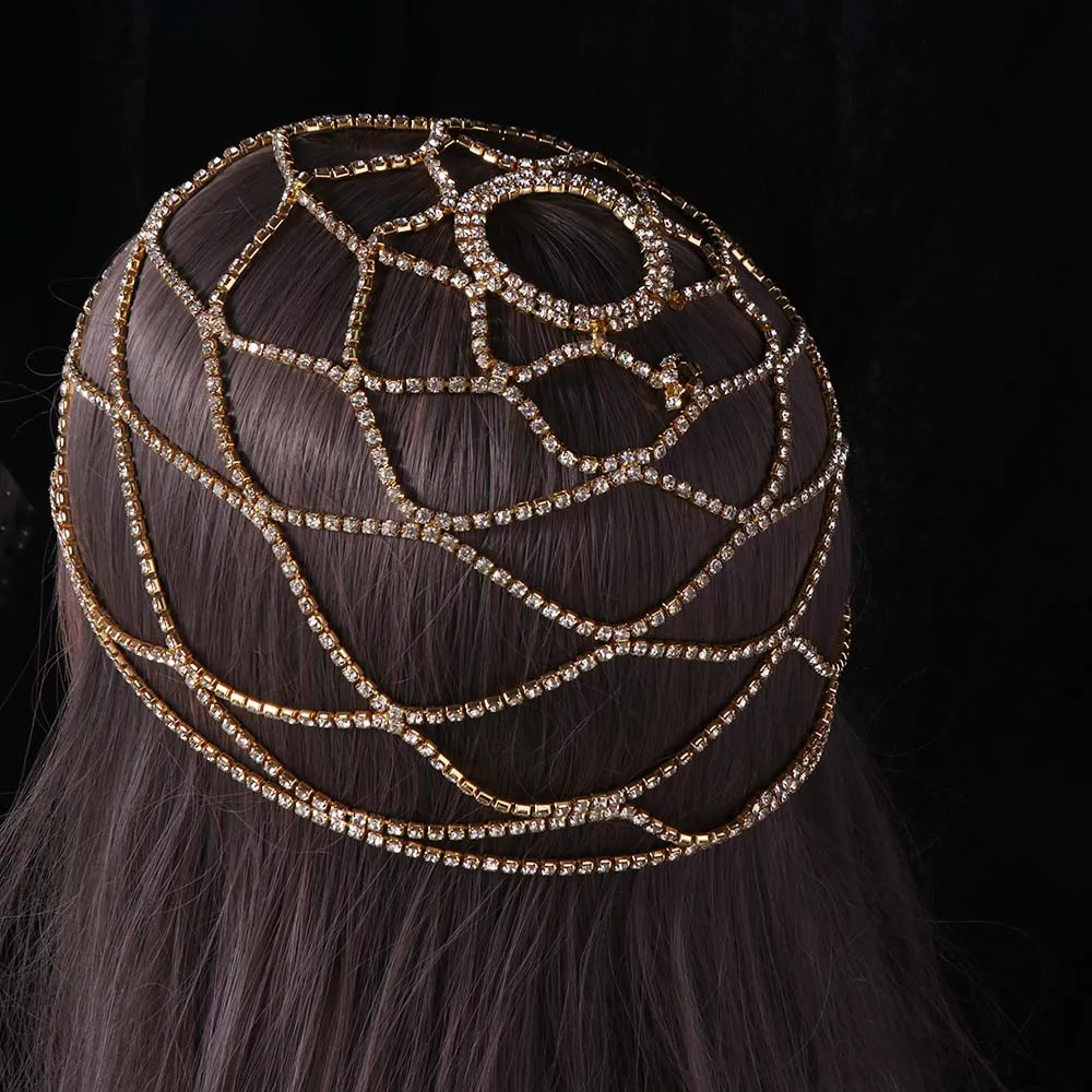 

Повязка для волос с кристаллами и стразами для невесты, свадебная кисточка, звездная блестящая цепочка на голову, сетчатая роскошная повязка на голову в стиле бохо