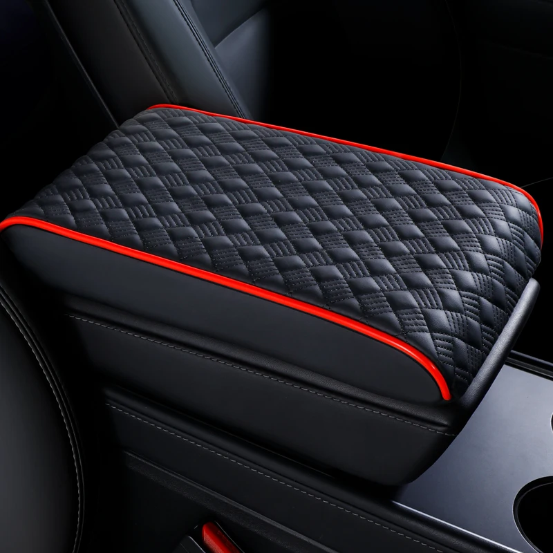 Image of Premium Rote Leder-Autoarmlehnenauflage | Verstellbarer Armaturenbrett-Organizer mit ergonomischem Design | Mehrfarbige Innenausstattung U