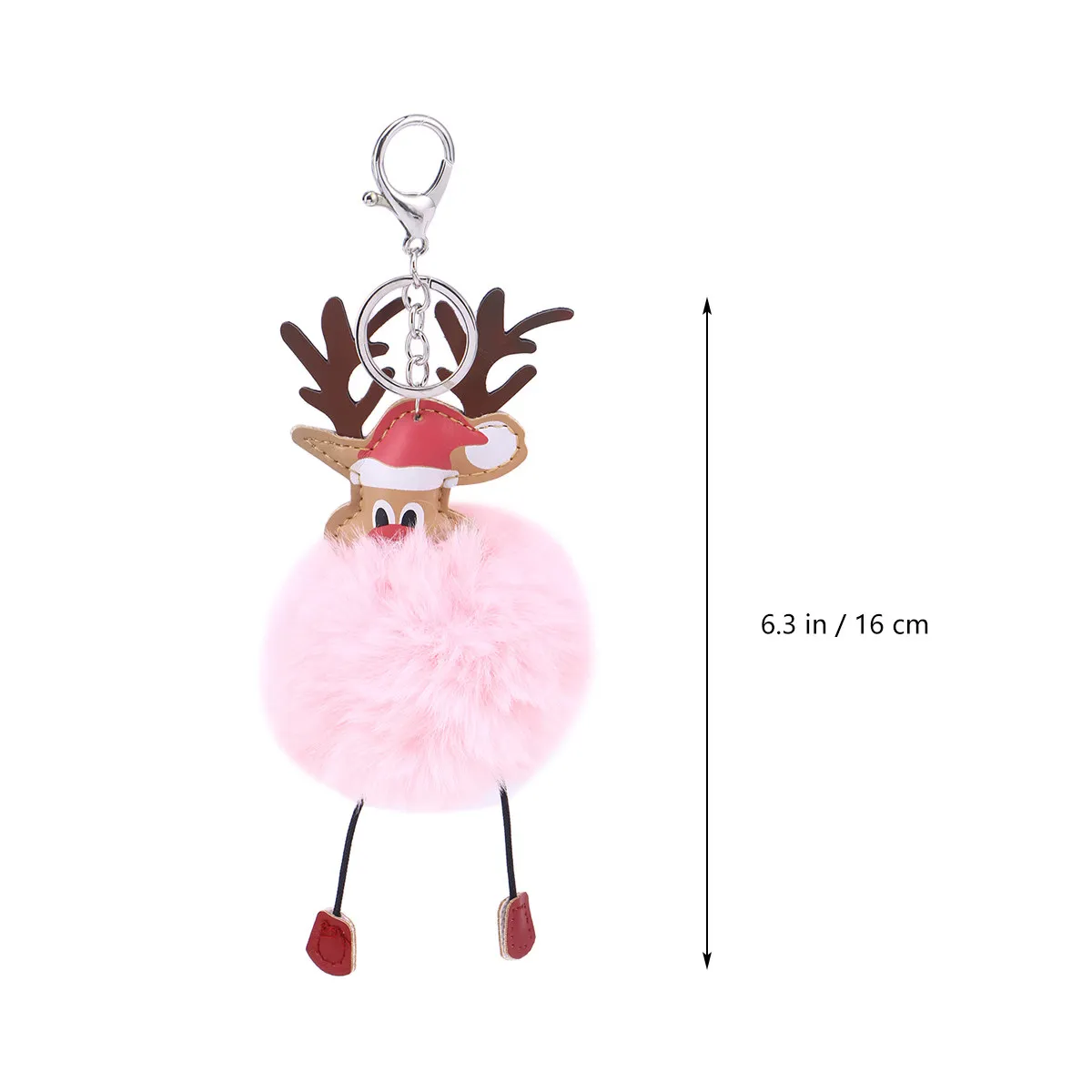 Cartoon Christmas Elk Keychain Light Pink Pom Pom Ball Bag Cellphone Hanging Pendant Premium Metal Decoration for Handbag Car