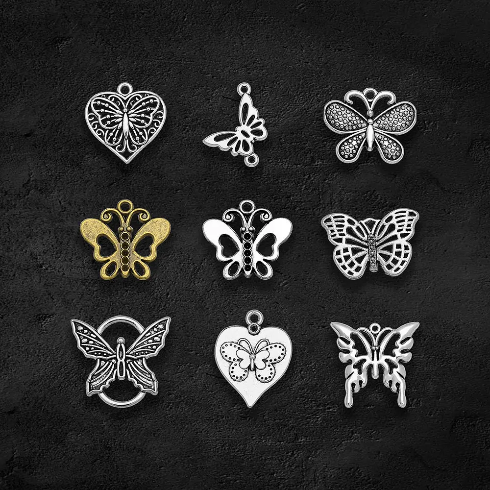 Antique Silver Plated Butterfly Charms Insect Connector Pendants For Diy Bracelets Jewelry Making Findings Supplies Accessories