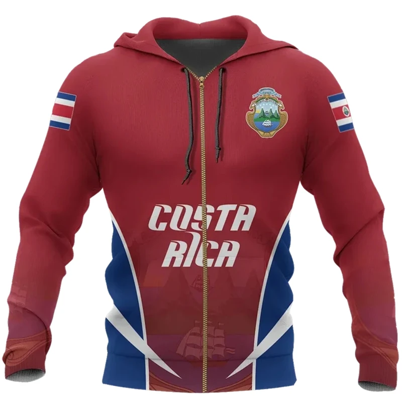 Spring Autumn Fashion Country Flag Zip Up Hoodies New Hot Costa Rica National Emblem 3D Print Hooded Sweatshirts Boys Kids Coat