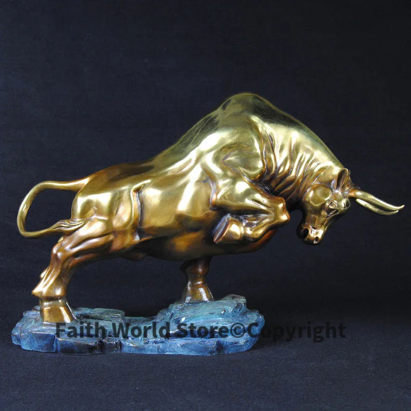 Large HOME company Shop Business art Good luck Mascot stock-market Rise Wall Street GOLD bull brass Decorative sculpture