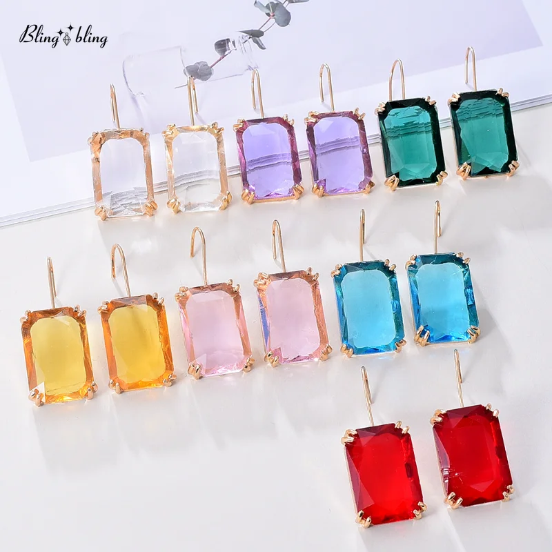 Fashion Colorfull Sparkly Glass Bridal Charm Dangle Earrings For Women 2024 Trendy Unusual Pendant Fashion Jewelry Earrings