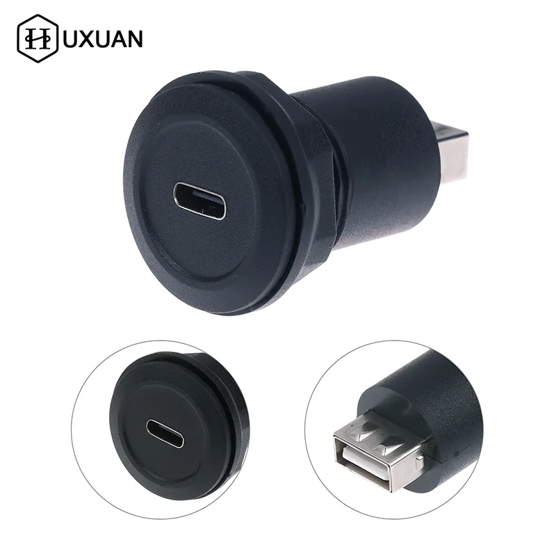 【New】USB C Female To USB A Female Connector Round Flush Panel Mount Converter Extender Bulkhead Passthrough Socket