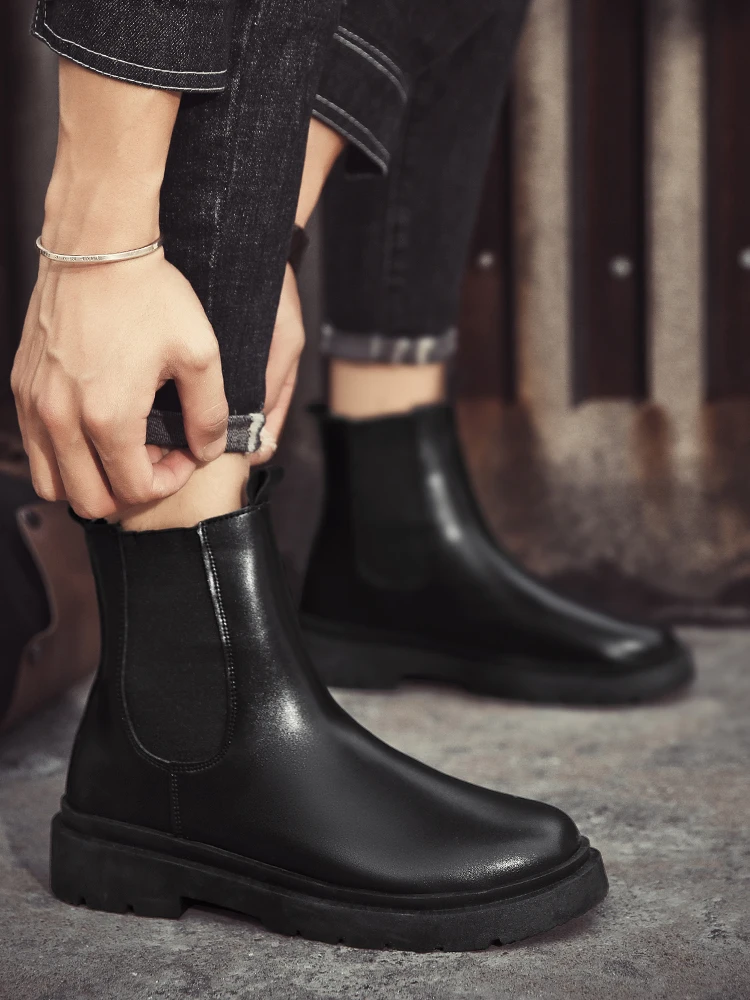 أحذية رجالي الكاحل أحذية الشتاء غير رسمية كاوبوي القتالية التكتيكية دراجة نارية تشيلسي في الهواء الطلق الجلود المشي لمسافات طويلة العمل الفاخرة مصمم #5