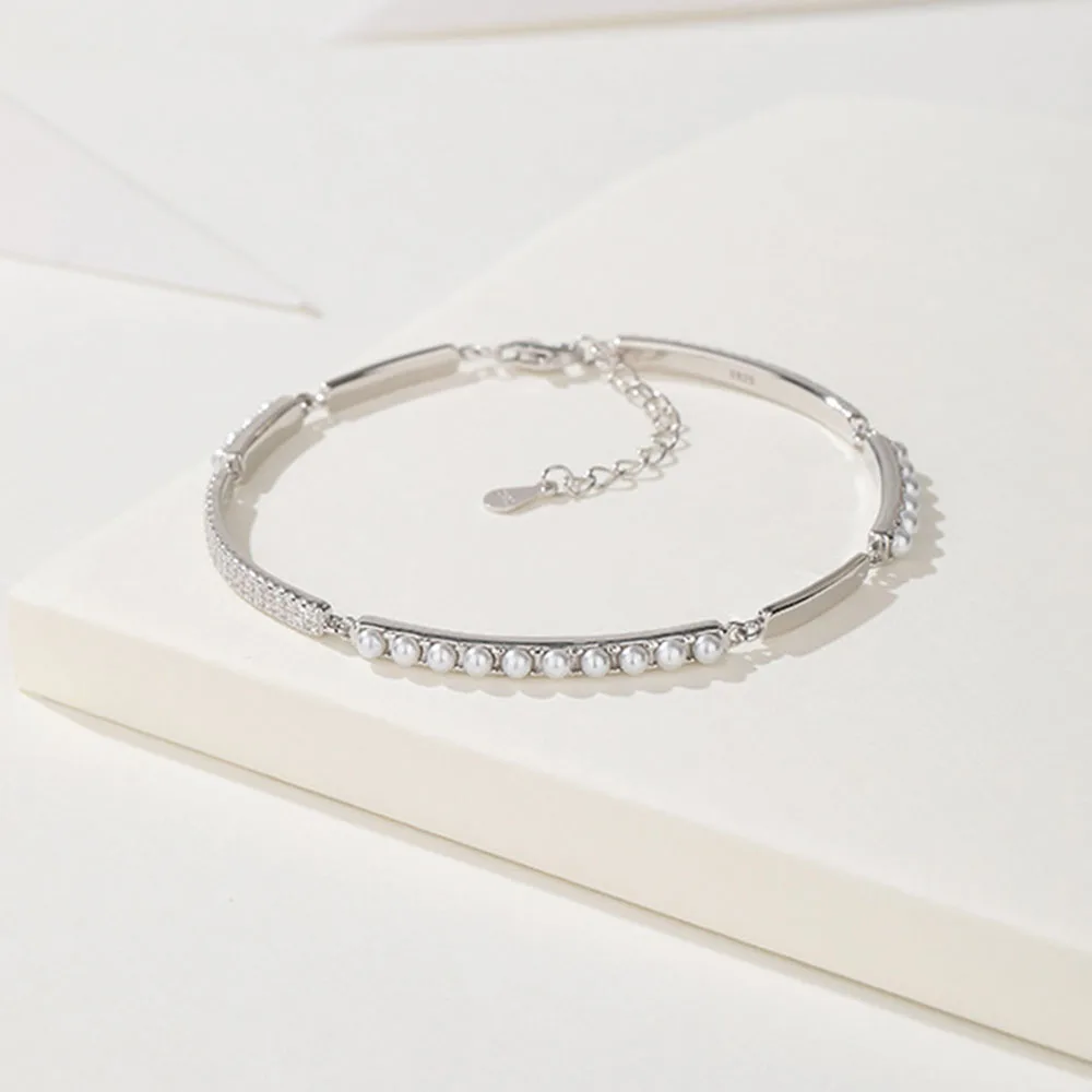 

Pearl Zircon Multi Material Splice Bracelet S925 Silver Light Luxury Women's Bracelet Couple Handicraft Student Friend Gif