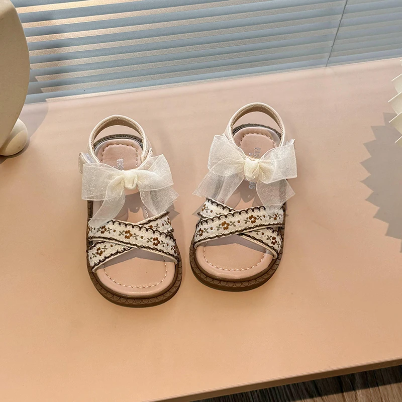 Sandalias de verano para niña, zapatos de playa para niña, zapatos de princesa con punta abierta, suela suave, 2024