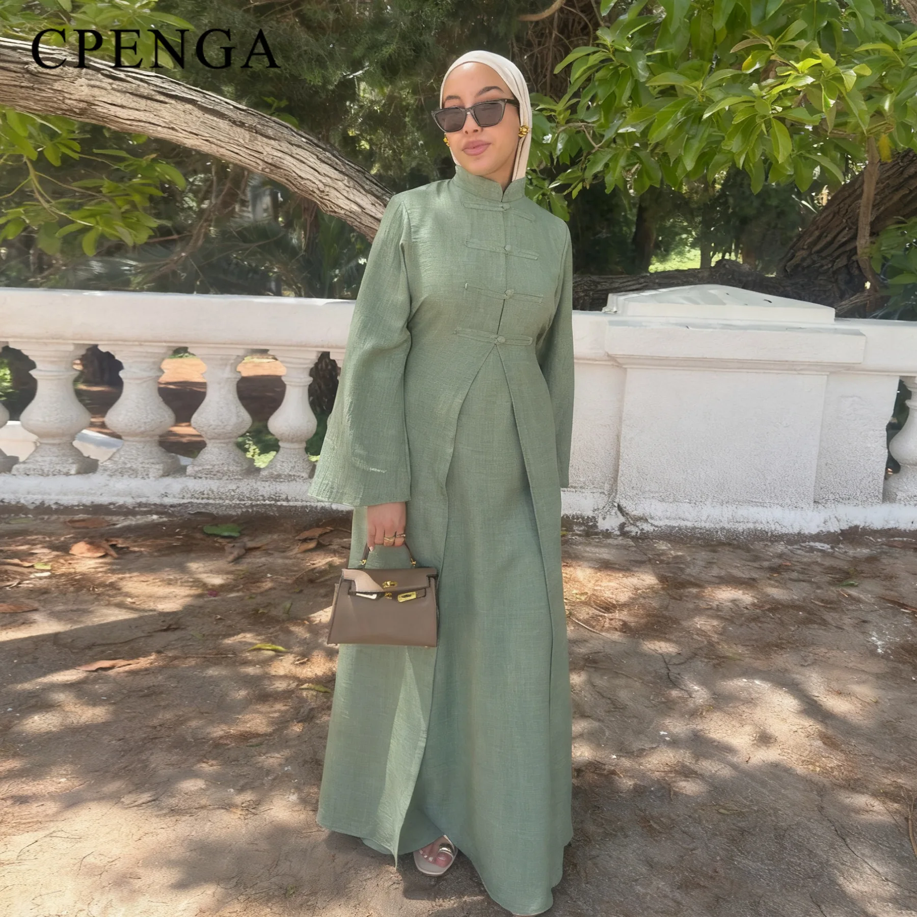 

Ramadan Two-piece Arabic Modest Abaya Set for Muslim Women Elegant Dubai Plain Cardigan and Inner Outfit New Turkey Kaftan Robe