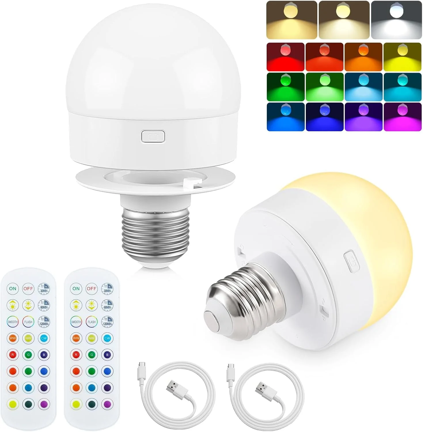 Rechargeable LED Light Bulbs with Remote Dimmable E12 E26