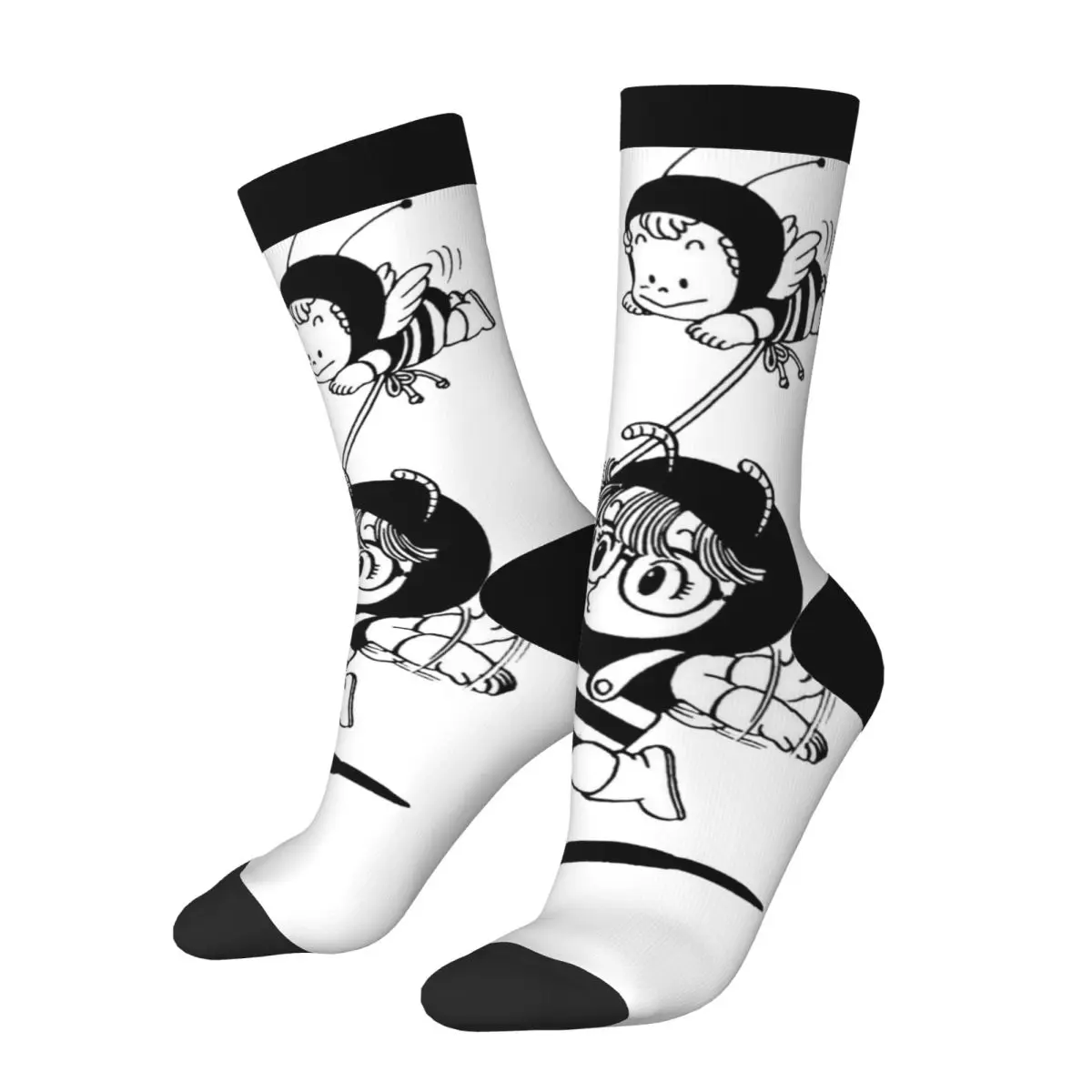 Crazy Design Arale Gachan Bees Dr Slump Basketball Socks Japanese Anime Polyester Middle Tube Socks for Unisex Sweat Absorbing