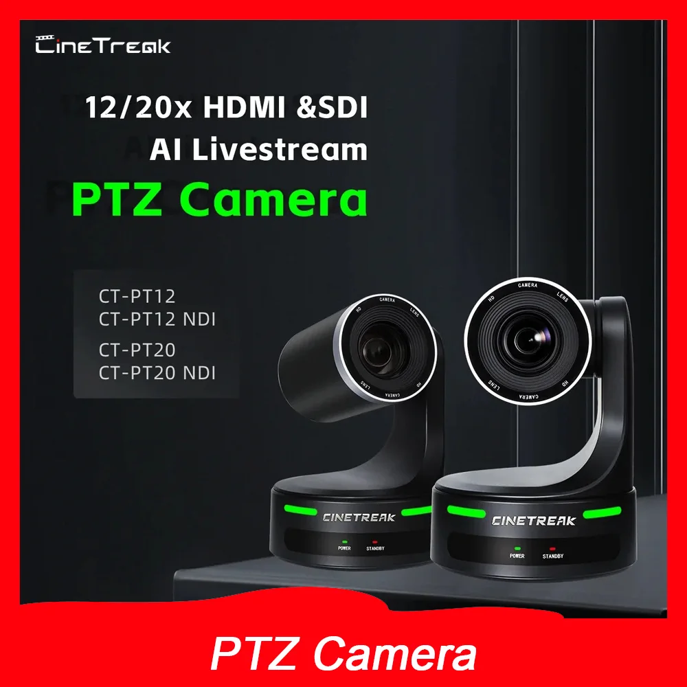 

Cinetreak PTZ Camera CT-PT12/CT-PT12 NDI/CT-PT20/CT-PT20 NDI 10/20x 1080p60 Optical Auto-Tracking Camera For Live Broadcast