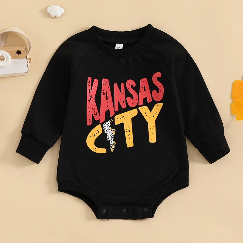 2024-07-25 Lioraitiin 0-24M Fall Baby Girl Boy Sweatshirt Romper Letter Print Crew Neck Long Sleeve Jumpsuit