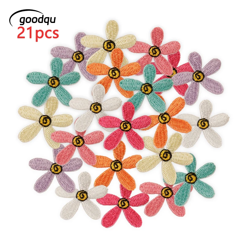 21-teiliges Blumen-Aufnäher für Kleidung mit Eisen-Stickerei, niedliche Massen-Nähstoffe, Kinder-Packung, DIY-Applikationen, Thermocollant-Jacke – Detail 1