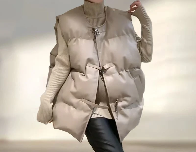 2025 Fashion Retro Vest Autumn and Winter New Round Neck Metal Buckle Loose Jacket