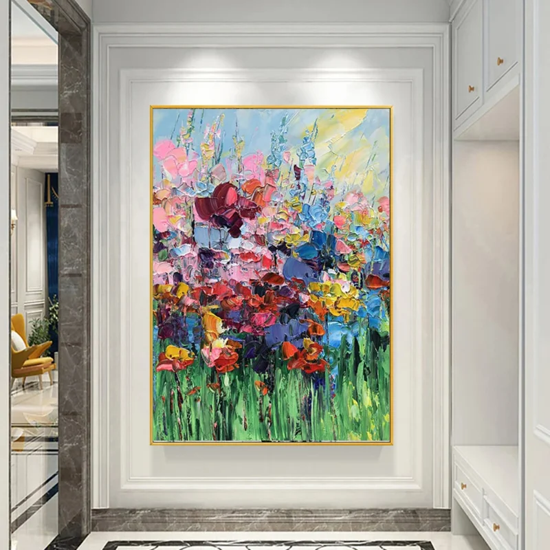 

Knife 3D Abstract Wildflower Oil Painting on Canvas, Large Size Hand Painted Wall Art, Living Room Decoration, Flower Painting