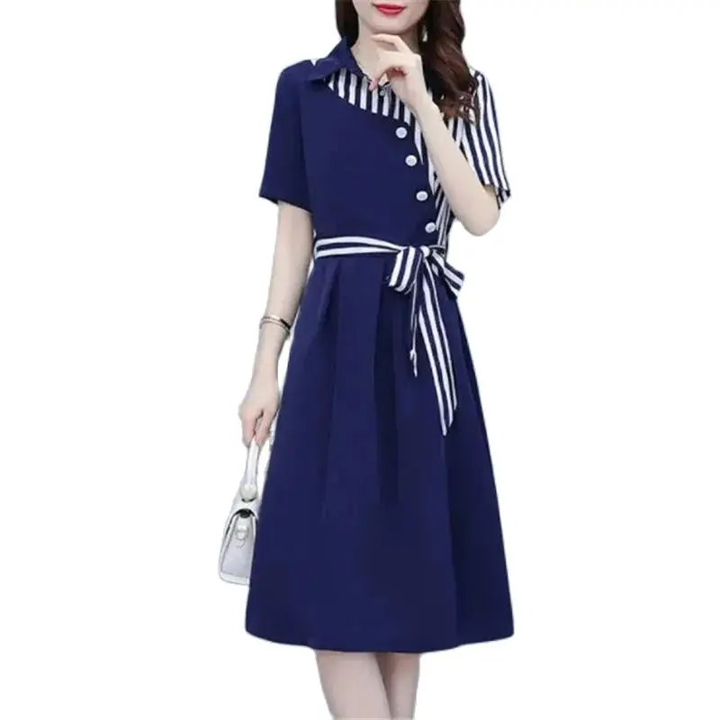 

2024 Summer High-Waisted Dress Women New Waist Stitching 5XL Dress Short Sleeves Dresses Top Fashion Elegant Vestidos Female