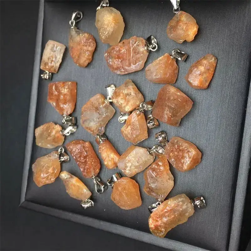 S925 Natural Freeform Golden Sunstone Pendant Crystal Carving Polishing Mature Charm Jewelry Birthday Present 2PCS