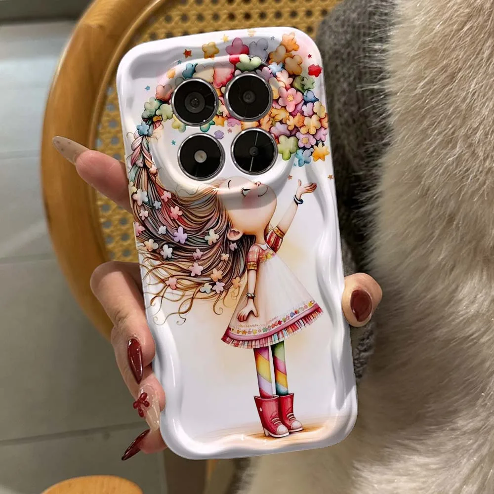 

Cute Art Beautiful Pattern For Xiaomi Redmi Note 15 14 14S 13 13R 12 12T 11 11T Pro Puls 4G 5G Wave Oil White Soft Phone Case