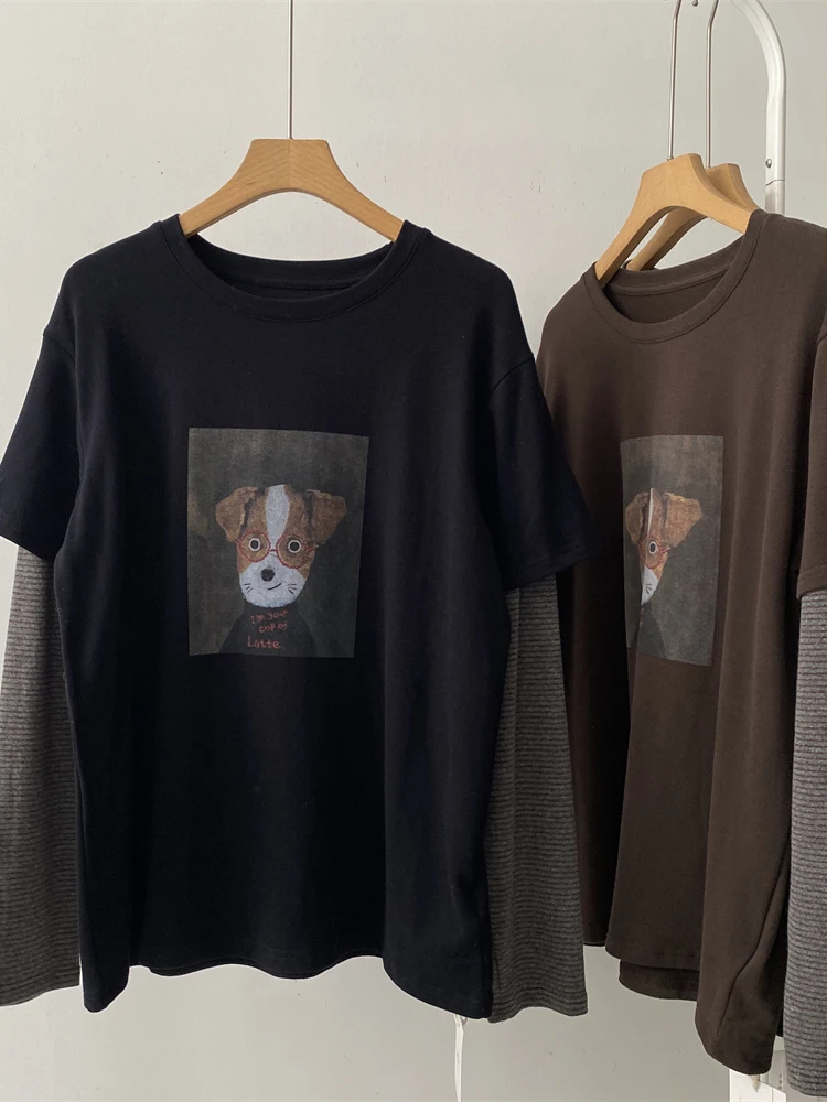 Loose Fit Long Sve Sweatirt Women's Print Base Layer Top Korean Sle round Ne Polyester Fiber Casual Comfortable