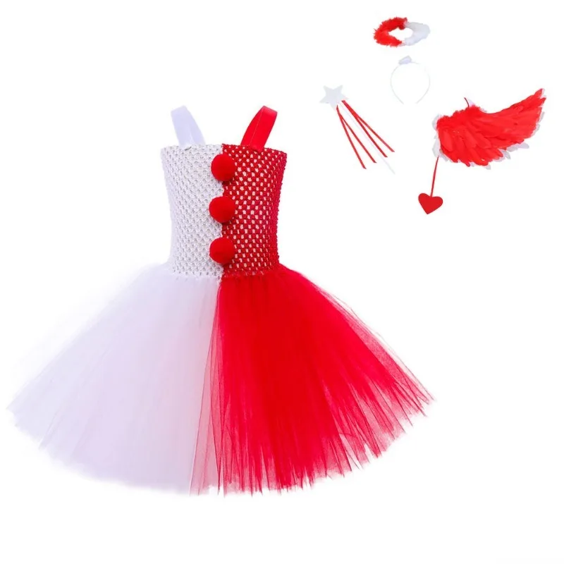 New Cosplay Costume Angel Devil Splicing Puffy Dress Accessories Set Halloween Theme Party Role Playing Outfits for Girls