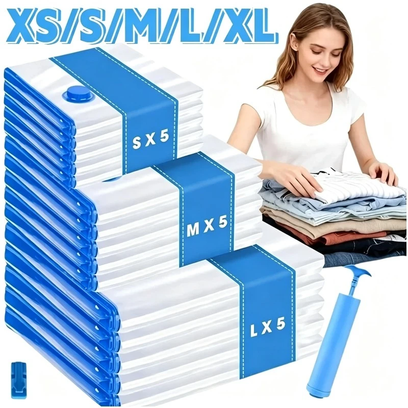 Sacos de Armazenamento a Vácuo ou Sacos com Bomba de Vácuo para Economia de Espaço para Edredons, Roupas, Travesseiros, Roupas de Cama, Cobertores e Organização