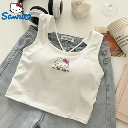 Sanrio Hello Kitty Cross Back Strap podkoszulki z ochraniaczami na klatkę piersiową dla kobiet, szczupły modny Top, pikantna bielizna dziewczęca, Y2k