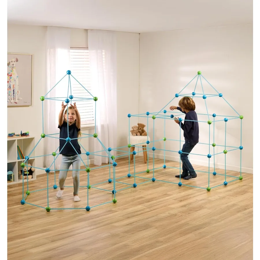 132ピースの砦構築キット - 接続スティックとボール付き屋内プレイエンジニアリングセット - Pl用のクリエイティブなSTEM構築おもちゃ