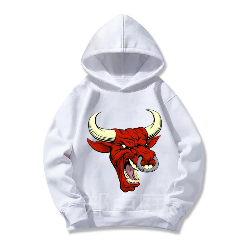 Kids Clothes Hoodies Anime Cartoon Bull Head Sweatshirt Boys Girls Top Children's  Autumn Winter Korean Trends Casual Pullovers