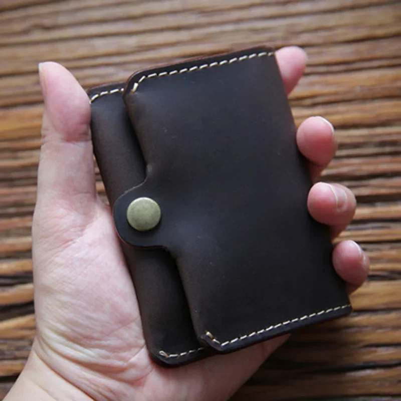 

Винтажный маленький кошелек, мужской кошелек из натуральной кожи, держатель для кредитных карт, сумка для денег, чехол для удостоверения личности, мини-кошелек с застежкой для мужчин