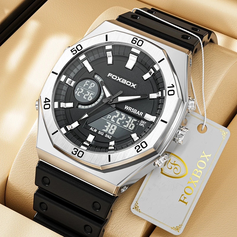 

Часы наручные LIGE Мужские кварцевые, роскошные брендовые цифровые водонепроницаемые с хронографом и будильником, светящиеся в стиле милитари, 50 м