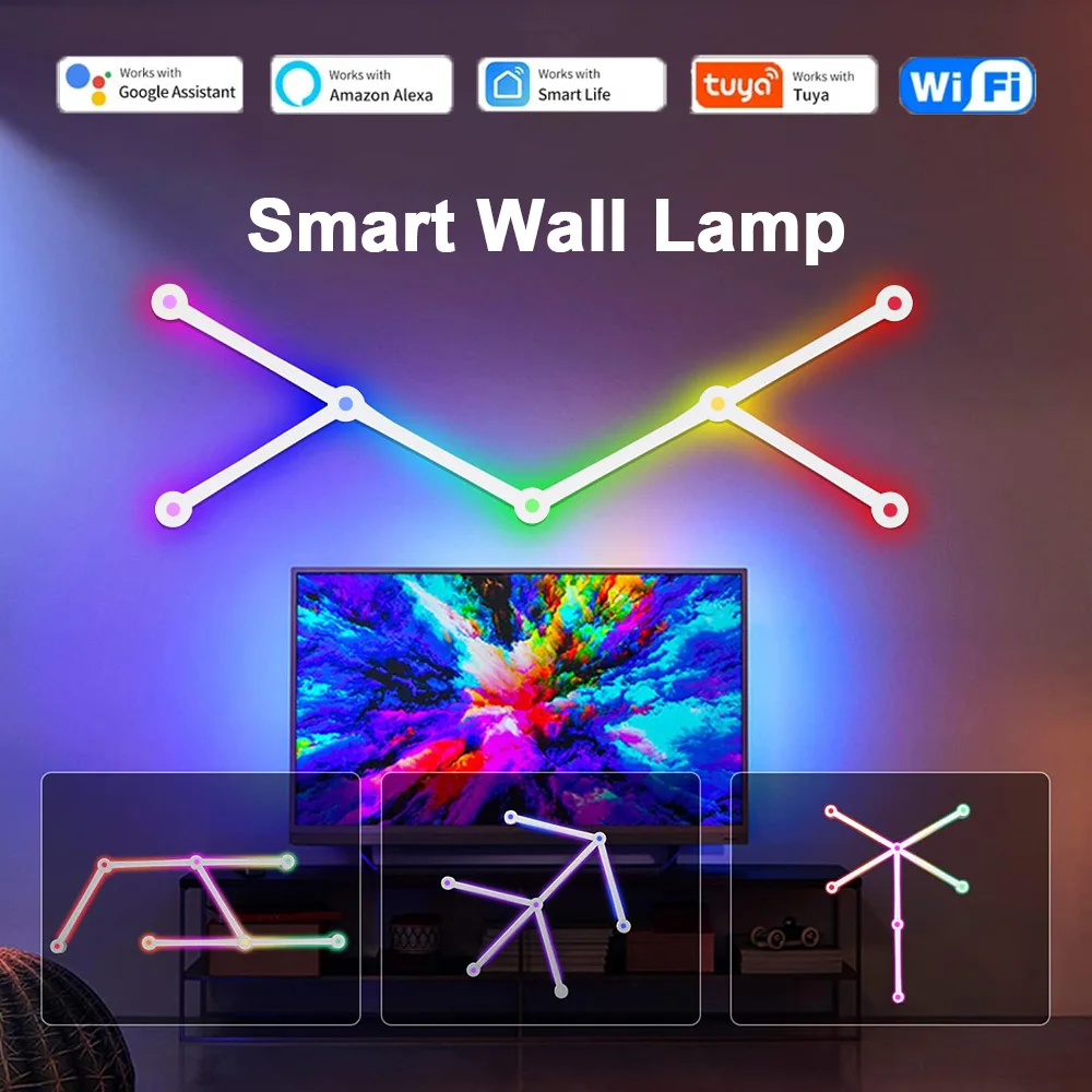 WIFI Smart Wall RGB Lights Bar Stepless Dimming LED Light Bar Music Sync and Voice Control App Control for Home Decor Gaming