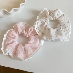 Lace Polka Dot White Pink Large Round Hair Ties for Women Sweet Cute Girl Ponytail Holders Ins Style Partysu Head Accessories