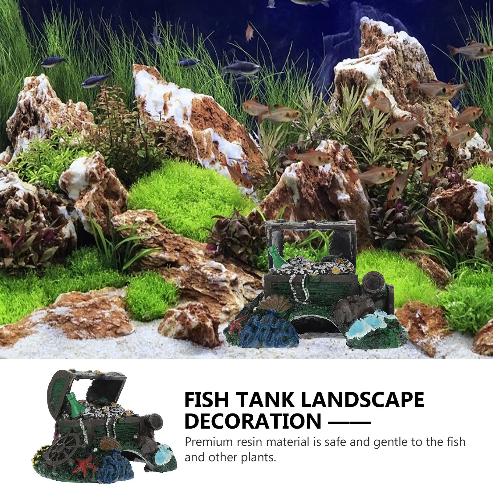 

Resin Treasure Chest Aquarium Decor Simulation Delicate Ornament Small Fish Tank Accessory Natural Hideout Landscape Decoration