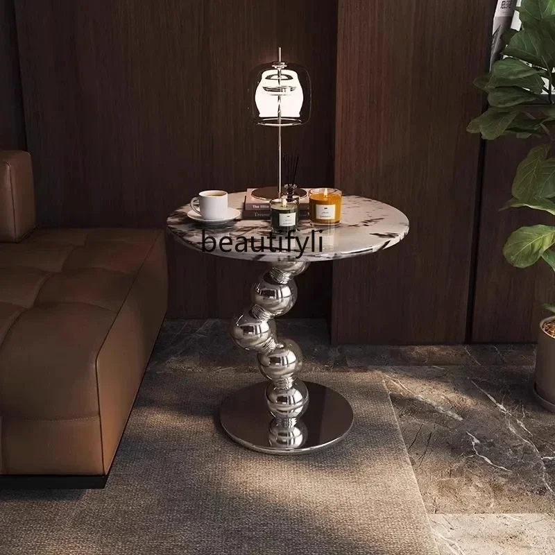 E153 Light Luxury High-End Marble Sofa Side Table Italian Minimalist Living Room Tea Table Corner Table