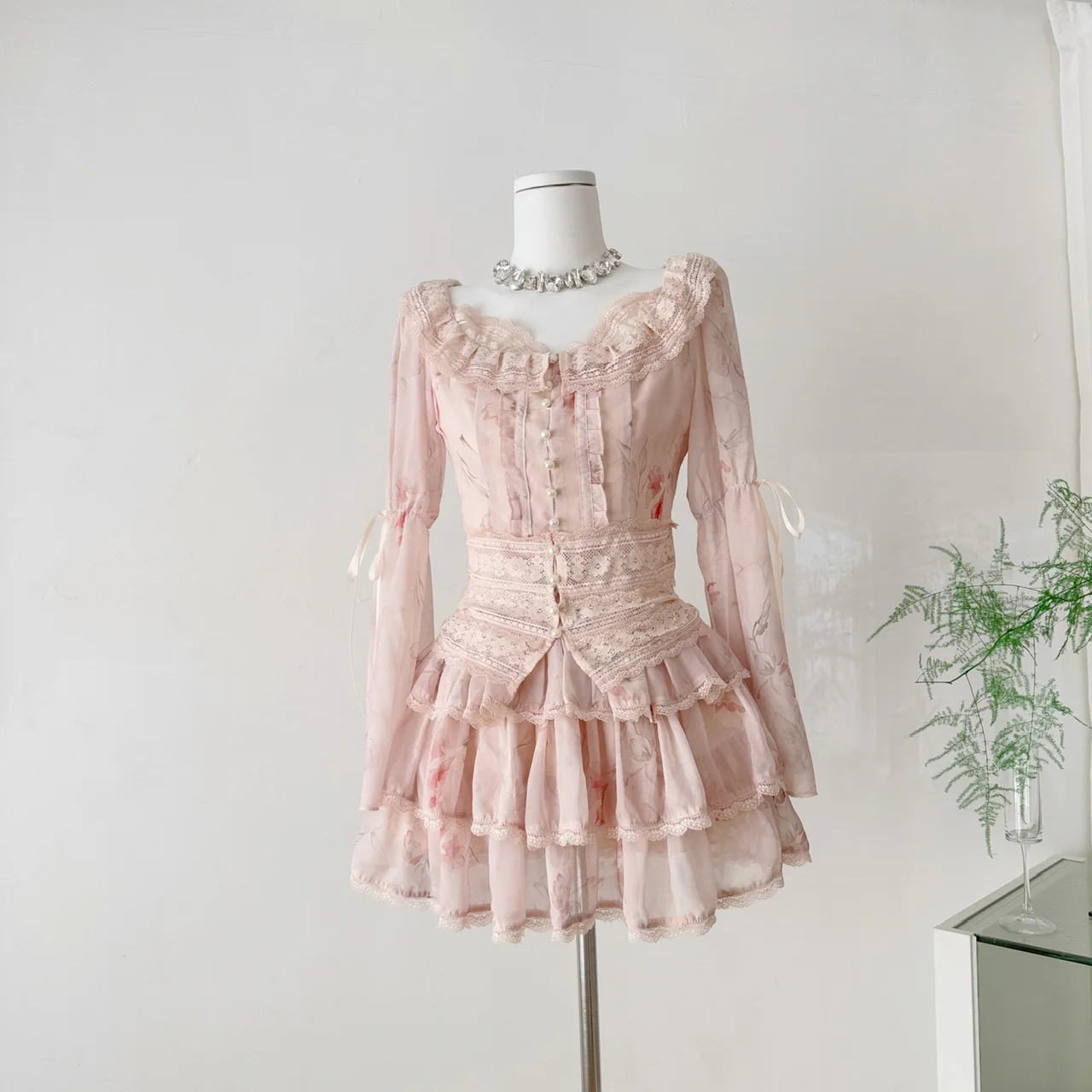 

Autumn Women Korean Fashion Shoujo Ballet Core Outfits 2 Piece Set Coquette Gyaru Square Collar Long Sleeve Top + Mini Skirt