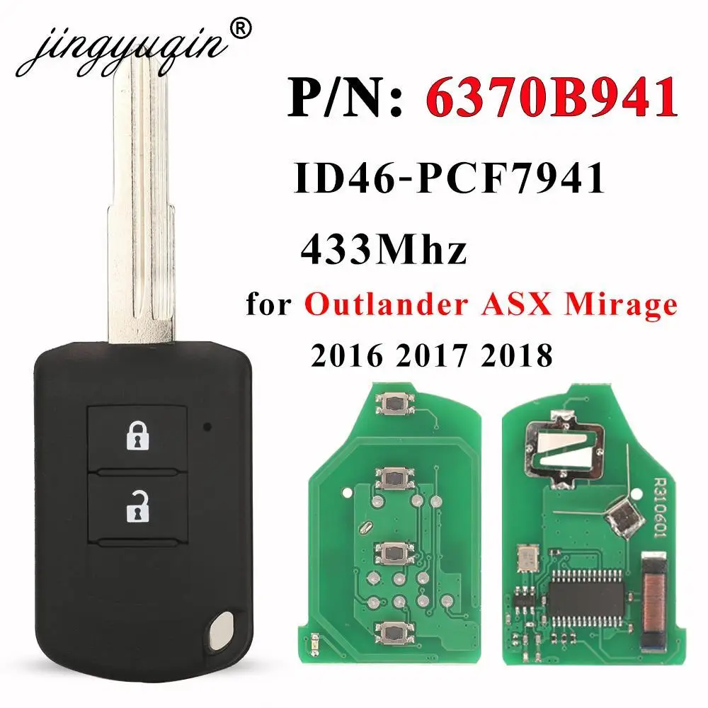 

jingyuqin P/N: 6370B941 Remote Car Key Head 433MHz ID46 for Mitsubishi ASX Mirage Outlander 2016 2017 2018 J166E PCF7941 Chip