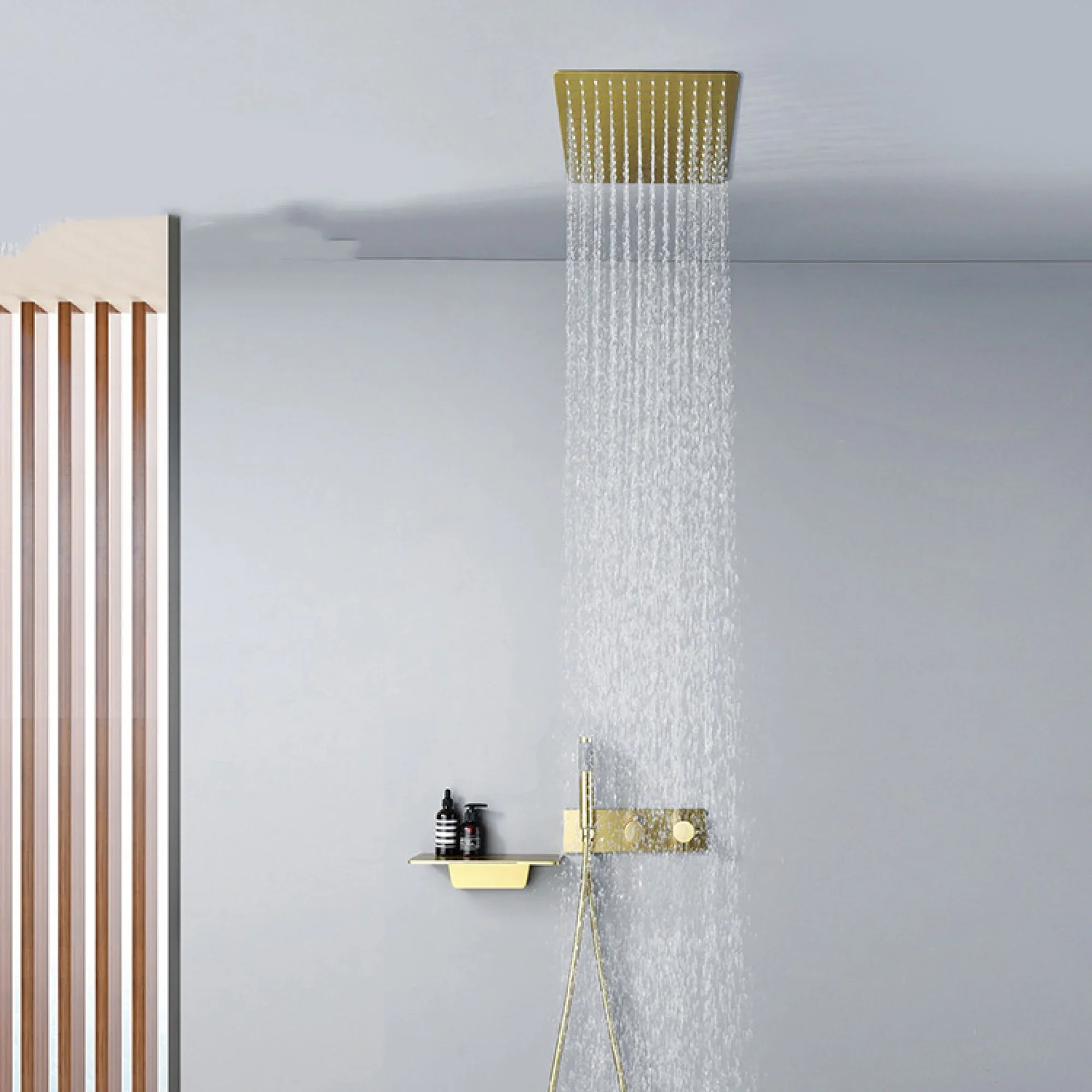 Black Shower Set bathroom constant temperature shower concealed ceiling waterfall faucet hidden into the wall ceiling shower