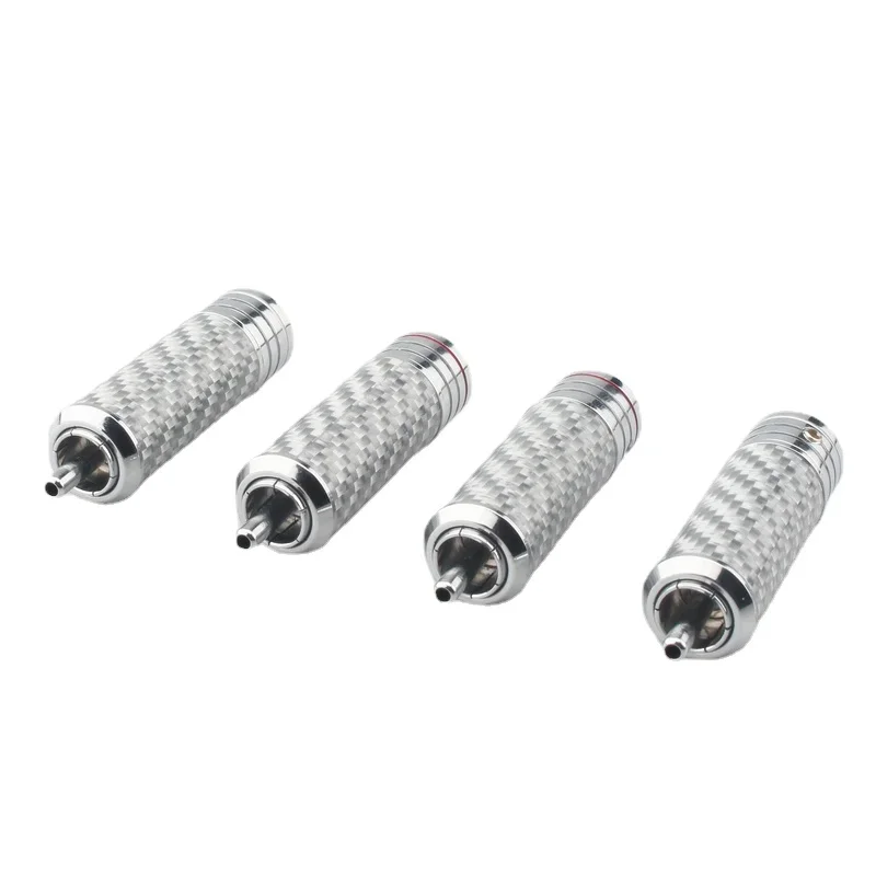 

4Pcs Rhodium Plated RCA Plug Carbon Fiber Shell Lotus Audio Adapter Connector