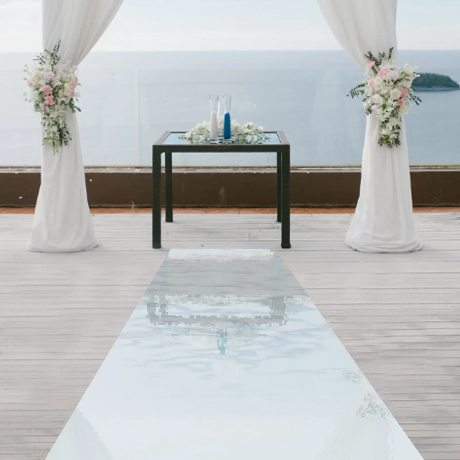 

65*3ft Aisle Runner Mirror Rug – Double Sided Silver Carpet for Wedding Decorations