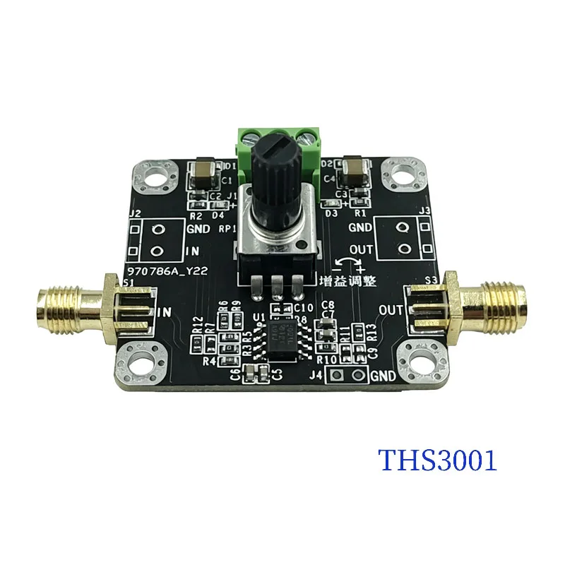 THS3001 High-Speed Current-Feedback Amplifier Module Wide ±5-15V Supply, 420 MHz Bandwidth, Adjustable Gain 7-100×, 50Ω I/O