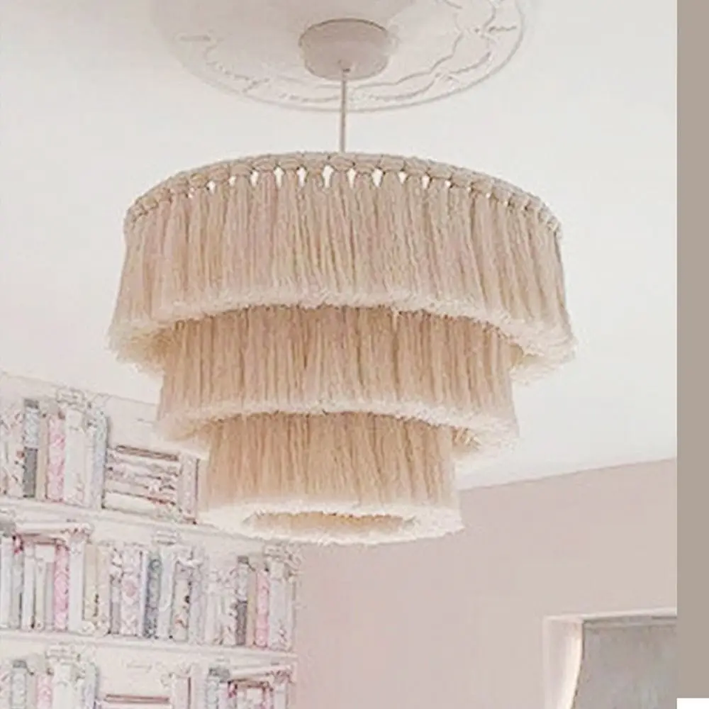 Handwoven Woven Tapestry Lampshade Exquisite Rustic Macrame Tassel Lamp Shade Vintage Creative Hanging Light Cover Home Bedroom