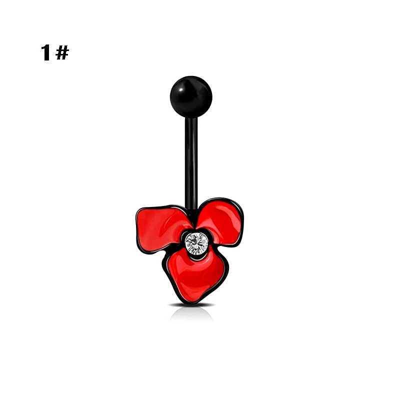 Inverted Butterfly Navel Ring Halloween Red Heart shaped Umbilical Nail Body Piercing Jewelry